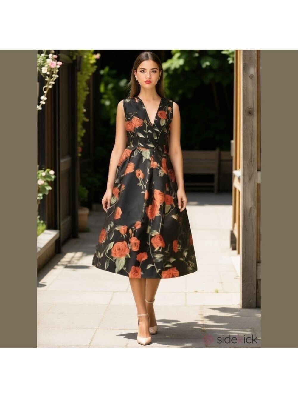 Hesperus Women's Stunning Black Fit & Flare Dress With Floral Design , Large